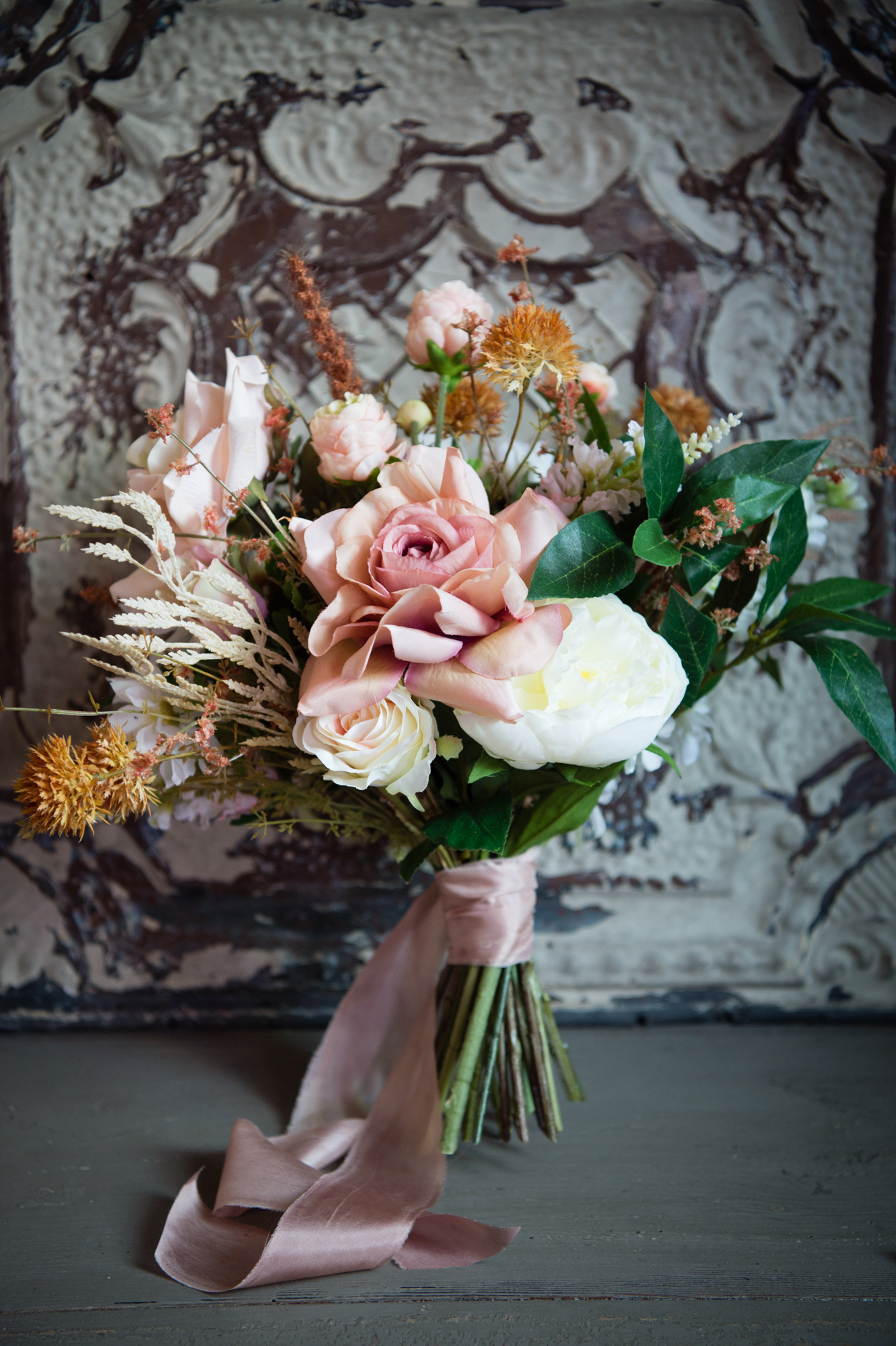 A silk wedding bouquet made by Meadow Isle